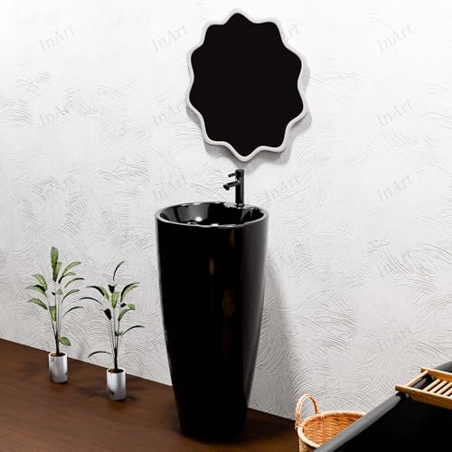 Image of InArt Ceramic One Piece Pedestal Wash Basin Free Standing Round Glossy Black 38 X 38 CM