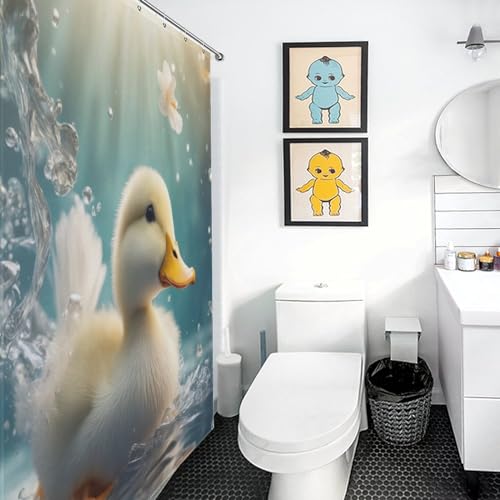 Rideau douche tissu petit canard jaune imperméable 183x183cm