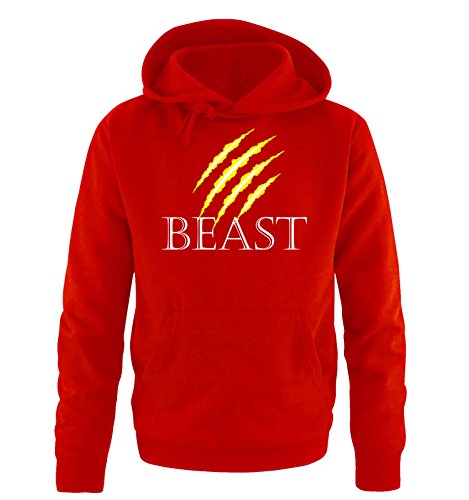 Beast - Herren Hoodie - Rot/Weiss-Gelb Gr. M
