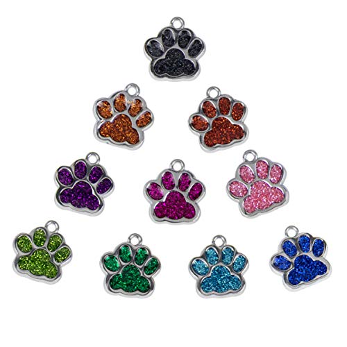 AUEAR, Animal Dog Cat Paw Print Charms Pendants Crystal Beads Glitter Footprint Snap Button for DIY Necklace Bracelet Jewelry Making (40 Pcs)