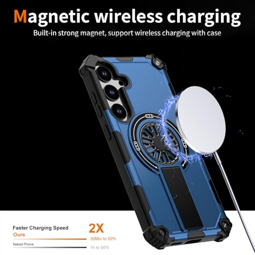 Coque magnétique pour Galaxy S25 Plus antichoc bleu avec support