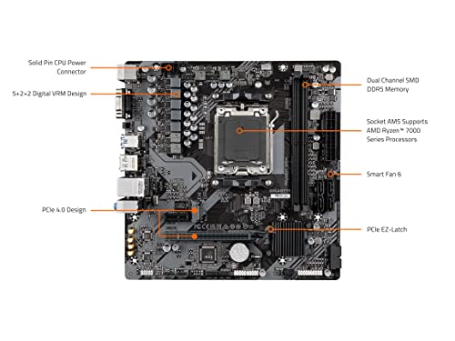 Image of GIGABYTE A620M S2H (AM5 / LGA 1718 / AMD / A620 / Micro ATX / 5-Year Warranty / DDR5 / Single M.2 / PCIe 4.0 / USB 3.2 Gen1 / Realtek 1GbE LAN /Q-Flash Plus /PCIe EZ-Latch /Motherboard)
