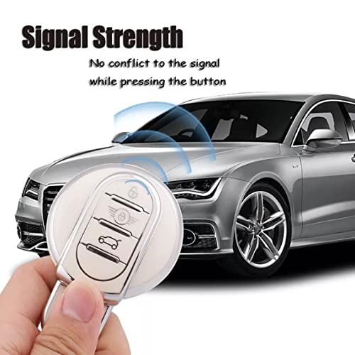 HIBEYO Smart Car Key Case Fits BMW Mini Cooper Key Case TPU Protective Cover for Mini F54 F55 F56 F57 Cabrio Clubman Countryman Key Case Key Case 3 Button Silver White - Image 4