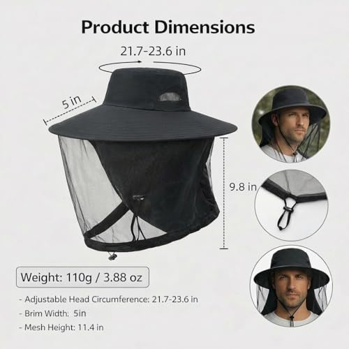 Image of Mosquito Hat with Netting, Mosquito Hats Lightweight Outdoor Fishing Hiking Camping Bug Net for Men & Women, Grey