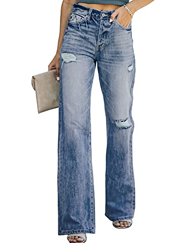 Sidefeel Women Mid Rise 90â€™S Flare Denim Jeans Wide Leg Pants X-Large Blue