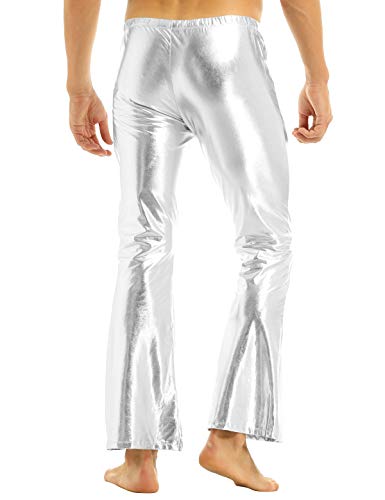 Hedmy Men's Shiny Faux Leather Disco Trousers Bell Bottoms Flared Long Pants Motorcycle Leggings3