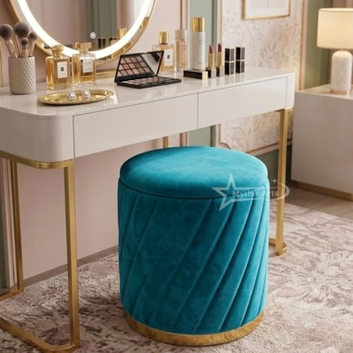 Image of Mythic ArtsRound Upholstered Sitting Stool & Footrest Velvet Storage Ottoman Pouffe13 X 13X 16 inch | Versatile Puffy for Living Room, Bedroom, and Office ? Chic Home Furnishings & Dcor Aqua