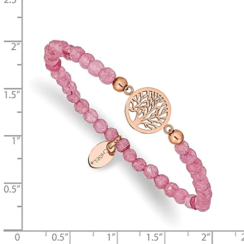 Ice Carats Stainless Steel Rose Plated Tree Of Life 4Mm Red Jade Beaded Stretch Bracelet Adjustable Wrap Natural Stone Shell Wood Fashion Jewelry For Women Gifts For Her #TOP2