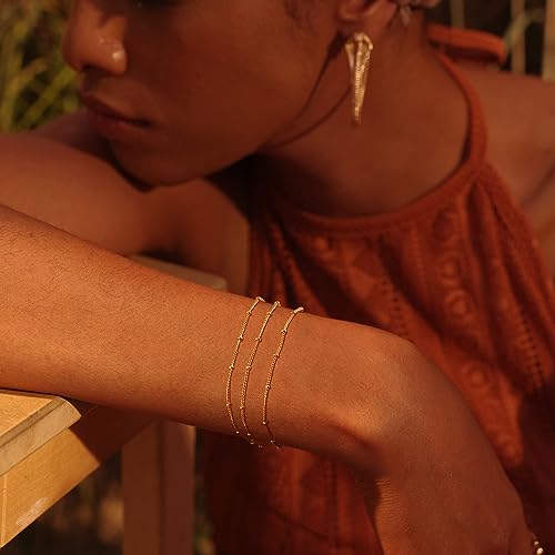 Fettero 14K Gold Bracelet for Women Gold Plated Bracelet Dainty Chain Gold Beaded Bracelet Paperclip/Curb/Figaro/Satellite Chain Adjustable Bracelet Jewelry2