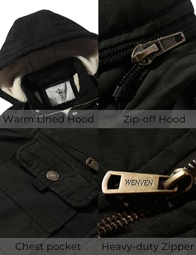 Image of WenVen Men's Winter Sherpa Parka Mid Length Thicken Military Style Warm Jacket with Removable Hood