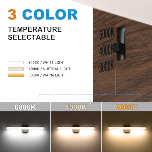 Image of SineRise LED Modern Bathroom Vanity Light Fixtures (24-Inch, 3000K /4000K /6000K, Dimmable), Brown Wood Painted Modern Acrylic Bathroom Wall Lighting Fixtures Over Mirror