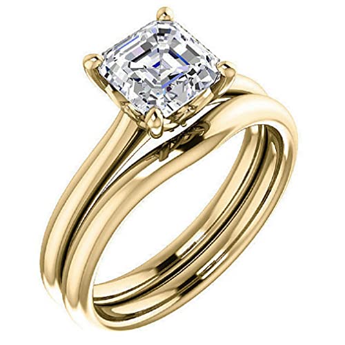 Solitaire Moissanite Engagement Ring Set, 3 Ct Asscher Cut Moissanite Diamond Bridal Wedding Rings Set For Women, Anniversary / Propose Gifts Her, Vvs1 Colorless, 925 Silver, 10K 14K 18K Solid Yellow Gold (925 Silver (Yellow Gold Plated)) #TOP13