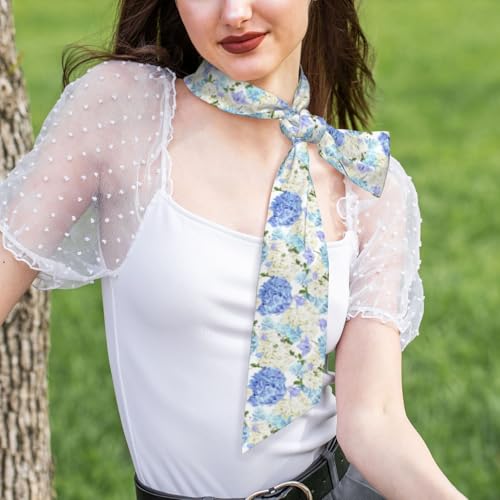 Neck Scarves, Kerchief Neckerchief Headband, Women's Fashion Scarf,Flowers Hydrangea White Navy Blue Gradient4