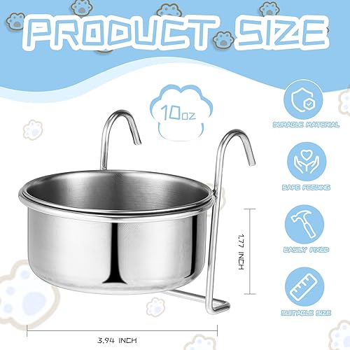 Layhit 6 Stück Edelstahl-Fressnapf mit Aufhänger, 284 ml, Hundehütte, Haustiernapf, kein Verschütten, Hundekäfig, Wassernapf, Hundehütte, Hundenapf, Kaninchenfutter für Käfig, Katzen, Vögel, Huhn,