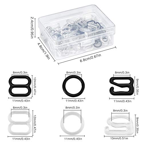 SelfTek 40 Sets Lingerie Adjustment Strap Slides and Rings 8mm Bra Strap Slide Hook Clasp for Swimsuit Tops and Slip Dress with a Box, Black and White - Thumbnail 3