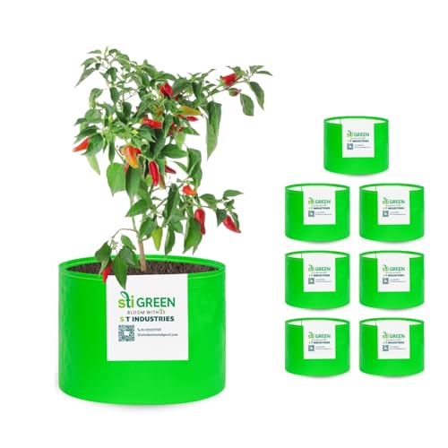 Image of HDPE Grow Bags for Plants 15X9 Inch (Pack of 8) | 260 GSM Heavy Duty UV-Protected Round Green Colour Plant Bags for Terrace and Vegetable Gardening | Strong & Reusable|