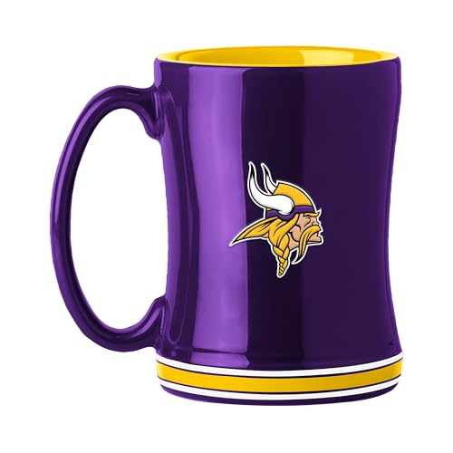 FANMATS NFL Minnesota Vikings 14 oz Relief Coffee Mug — 14 Fluid Ounces | Ceramic | Sculpted 3D Logo | Team Color | Great Gift