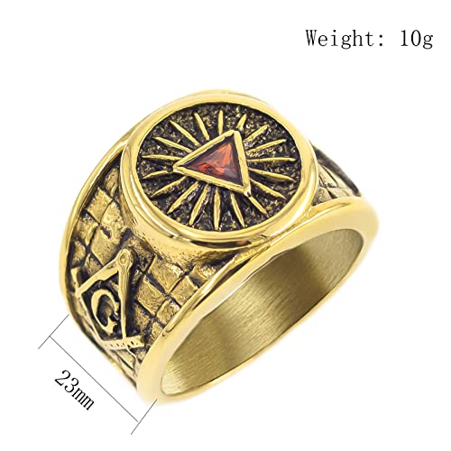 Anel De Sinete MaçôNico Masculino, Anel GóTico Vintage Embutido ZircãO Vermelho MaçôNico De AçO Inox