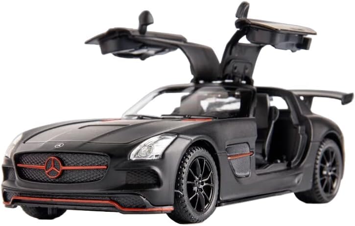 Image of 1:32 Benz SLS AMG Model Car Zinc Alloy Pull Back Toy with Sound & Light Fun for Kids, Boys & Girls Collectible Diecast Car for Ages 3+ (Black)