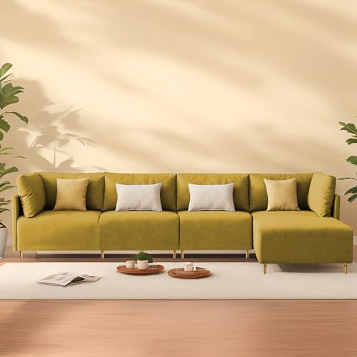 Image of Carina RHS 6 Seater L Shape Sofa Set for Living Room (Yellow Fabric) Premium Fabric Sofa