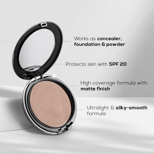 Image of RENEE PRO HD 3 In 1 Compact,Concealer, Foundation - Gres, SPF 20, Matte Finish, High Coverage, Ultralight & Silky Smooth Finish, Enriched With Vitamin E, C & Aloe Vera - 9 Gm