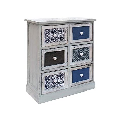 Rebecca Mobili Bedside Table Chest of Drawers White Gray Light Blue Wood 6 Drawers Shabby Kitchen Living Room - 59,5 x 55,5 x 25 cm (H x W x D) - Art. RE6083 Cover