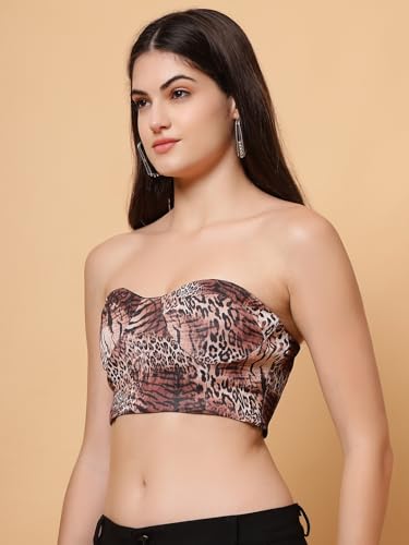 Image of Trendy Leopard Print Tube Top for Women - Stylish Strapless Sleeveless Summer Top, Slim Fit Bodycon Blouse, Western, Sexy Casual Fashion Outfit