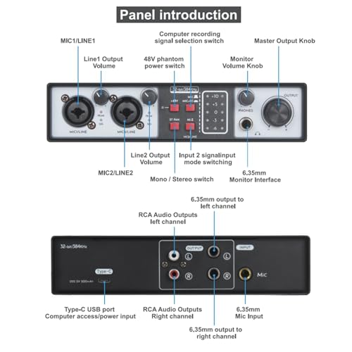 Interface audio USB 2 entrées 2 sorties 32 bits carte son enregistrement studio - 7