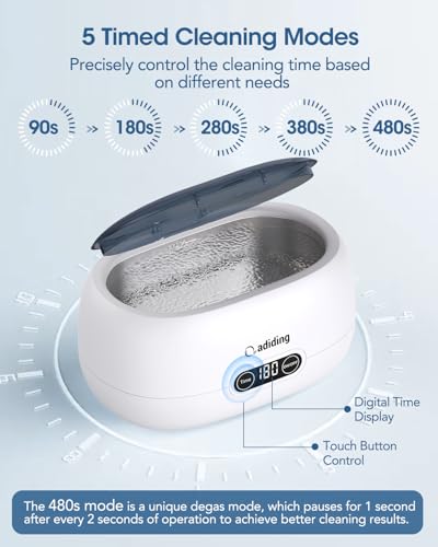 Adiding Ultraschallreinigungsgerät Brille 650mL Ultraschallreiniger Brillenreinigungsgerät mit 5...