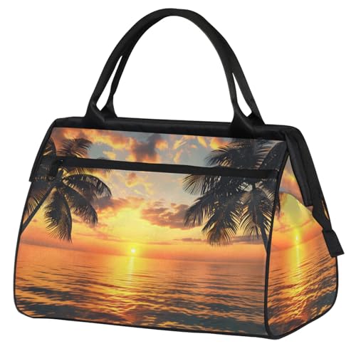 Overnight Weekender Bag for Women Men Palm Tree Ocean Sunset Waterproof Carry On Travel Duffel Bags with Zipper Lightweight Sports Gym Bag Luggage Workout Handle Bags for Traveling Yoga Camping