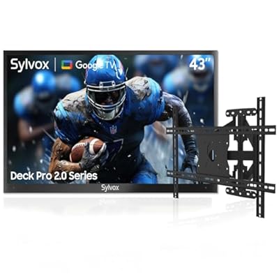 SYLVOX 43 inch Outdoor TV with Wall Mount, 4K, HDR 10, Weatherproof,1000nits, Voice Assistant Remote, for Partial Sun Area(Deck Pro 2.0, Latest Model)