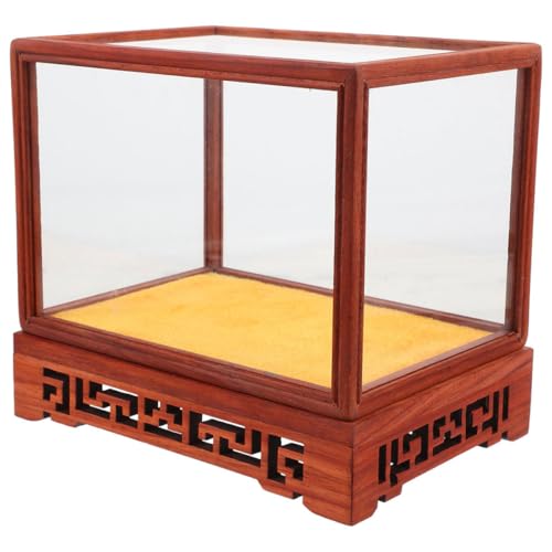 MUCKLILY Boîte D’Exposition en Verre Transparente avec Socle en Bois Massif pour Décoration 19 X 14 X 14 CM Conteneur de Collections pour Figurines Objets D’Art et Vases Protection