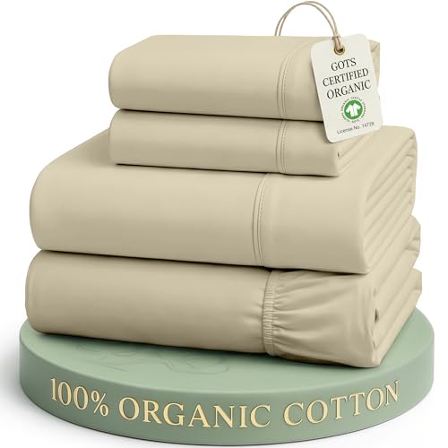 Image of LANE LINEN RV Queen Sheets Set - 100% Organic Cotton Camper Sheet Sets 15 inch Deep Pocket Fitted (Short Linen)