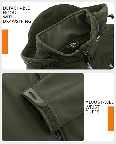 TACVASEN Herren Übergangsjacke Softshell Jacke Outdoor Winddicht Arbeitsjacke Winter Funktions-Fahrradjacke (L, Armeegrün)