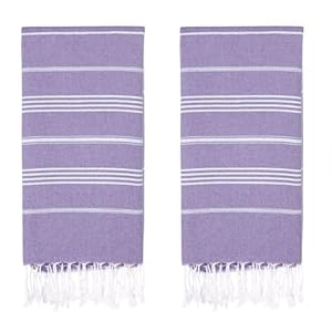 Turkish Beach Towels, Pack of 2 | Oversized, Quick Dry, Sand Free | 100% Cotton, Large 38×71 Towels for Beach, Pool, Travel | Ultra-Soft, Compact, and Absorbent | Purple