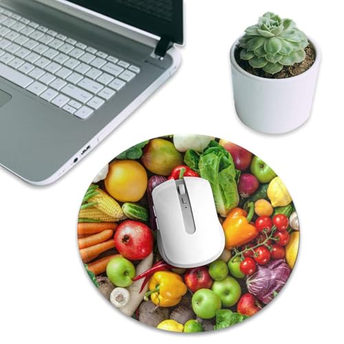 BYwenhopnbs Tapis de Souris Rond à Motifs de Fruits et légumes Frais, Bords Cousus, 20 x 20 cm – vue 8