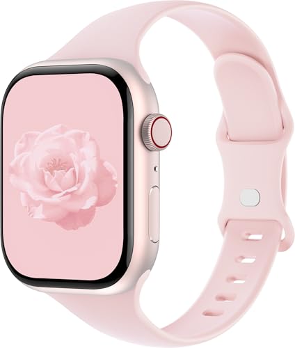 Image of Thin Silicone Band Compatible with Apple Watch 41mm 38mm 40mm 46mm 45mm 42mm 44mm, Slim Narrow Replacement Sport Strap Wristband for iWatch Series 11 10 9 8 7 6 5 4 SE Ultra 3 2 1 Women Men