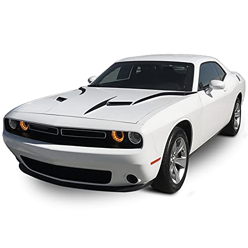 Front Inner Outer Cowl Hood Spears Vinyl Graphic Decal Overlay Wrap Compatible with and Fits Challenger 2015 2016 2017 2018 - Matte Black