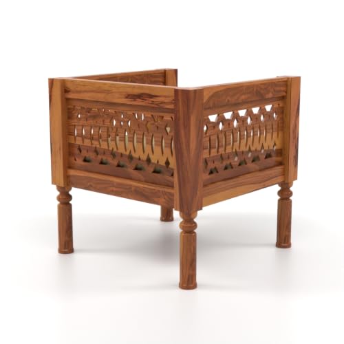 Image of NATRAJ ART & CRAFT Sheesham Wood 1 Seater Sofa Set for Living Room | Wooden CNC Sofa Set for Living Room Furniture (1 Seater, Honey Finish)