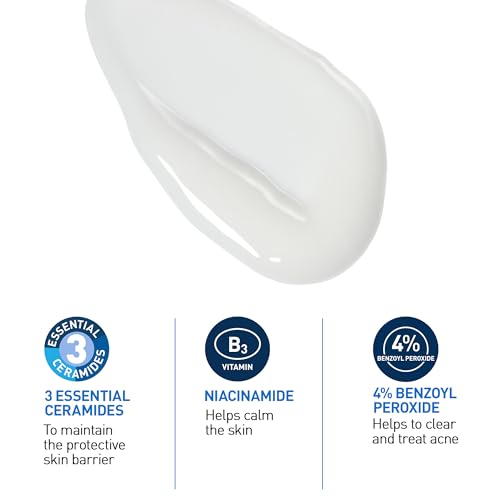 CeraVe 4% Benzoyl Peroxide Acne Treatment Foaming Cleanser Face & Body Wash, with Hyaluronic Acid and Niacinamide. Helps Clear Acne Pimples and prevent breakouts. Gentle Gel, Fragrance-Free, 150ML - Image 3