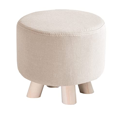 Repose-Pieds Rond Beige en Bois Massif pour Salon