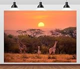 Loccor 7x5ft Fabric African Giraffe Backdrop African Savanna Sunset Landscape Forest Wild Graffes Background African Safari Theme Party Decoration Home Decor Photo Booth Shoot Studio Props