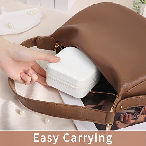 Misaya Travel Jewelry Organizer Box 2 Pcs, Small Travel Jewelry Storage Case With Mirror, Mini Pu Leather Jewelry Holder Boxes For Earrings, Rings, Necklaces, Gift For Women, Girls, Mother, Off White #TOP2