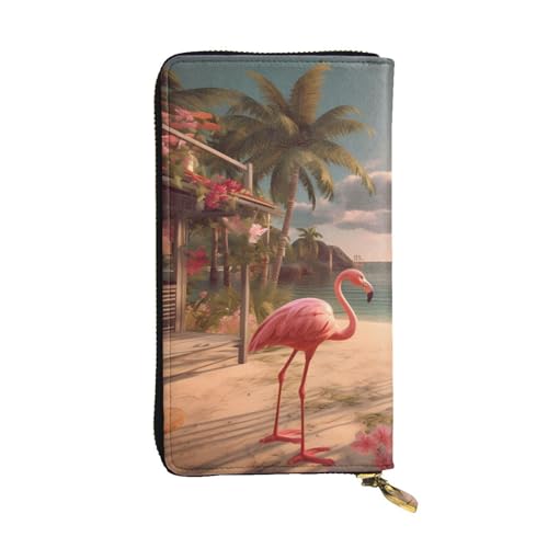 Portefeuille long en cuir cadeau femme fille à motif flamant rose