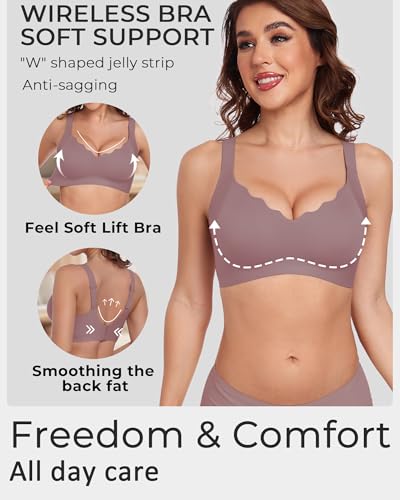 Image of Gailife Scalloped Lift Bras Women Soft Jelly Push Up Wireless Bra Supportive V Neck No Underwire Seamless Tshirt Bralettes