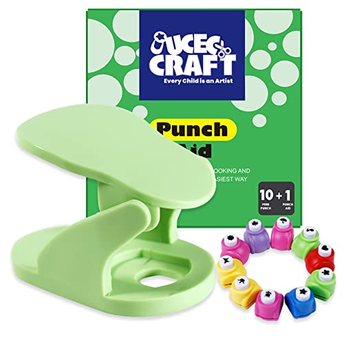 Ucec Hole Punch Shapes Craft Set + Punch Aid, Hole Puncher For Crafts, Hole Puncher For Kids, Craft Supplies For Kids Preschool Child Teacher Office 11Pcs #TOP26
