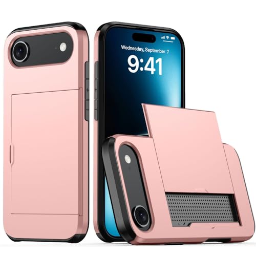 アーマー耐衝撃電話ケース iPhone 17 Pro Max 17 Air 17 Pro 17 PC+TPUケース 保護カバー プラグイン電話ケース ファンダシェル ローズゴールド iPhone17 Pro用