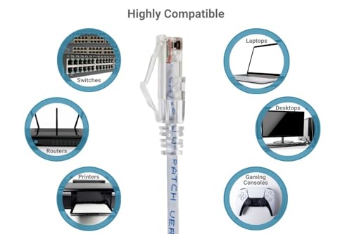 Cable Ethernet Cat6 25 ft Blanco UTP con conector RJ45 miniatura 6