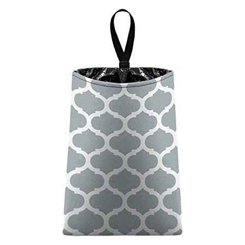 Auto Trash (Moroccan Trellis - Light Grey Silver and White) by The Mod Mobile - car Trash Bag Litter Bag Garbage can for Your Automobile Cover