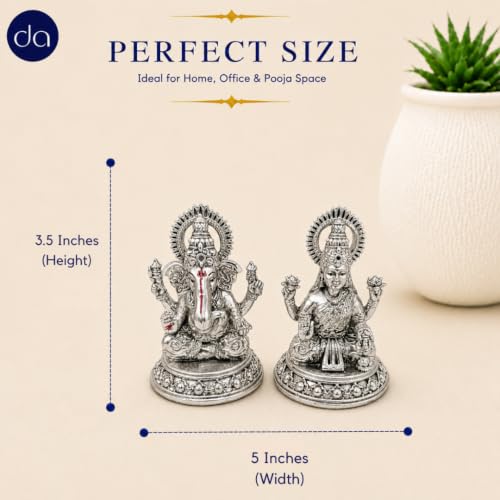 Image of 999 Silver Plated Lakshmi Ganesh Set - 3.5 Inch l Laxmi Ganpati Murti for Pooja Room, Office Desk & Diwali, A Home Decore & Spiritual Gift